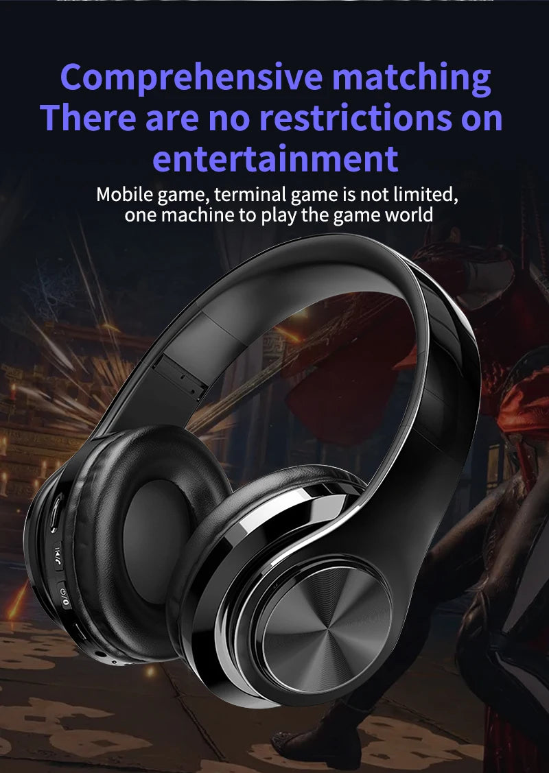 Wireless Bluetooth 5.0 Headphone With Microphone On-Ear Headset Stereo Sound Earphones Sports Gaming Foldable Headphones