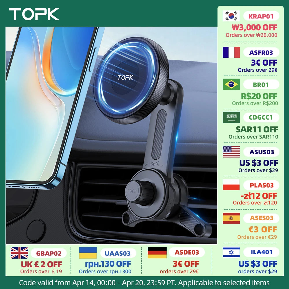 TOPK Fits MagSafe Car Phone Holder, Strong Magnetic Phone Holder for iPhone 15, Vent Car Mount Holder Car Accessories for iPhone