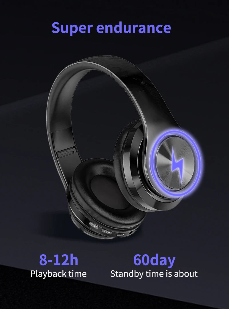 Wireless Bluetooth 5.0 Headphone With Microphone On-Ear Headset Stereo Sound Earphones Sports Gaming Foldable Headphones